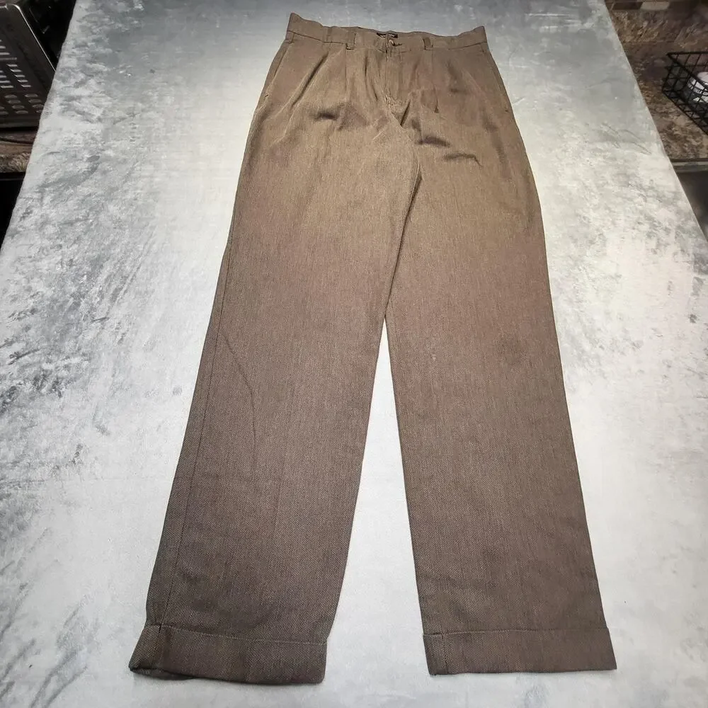 Vintage Dockers Pants Mens 34x34 Brown Khakis Relaxed Fit Herringbone Pleated